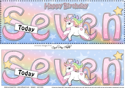 Large DL Happy Birthday SEVEN TODAY 3D decoupage