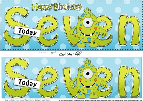 Large DL Happy Birthday SEVEN TODAY 3D decoupage