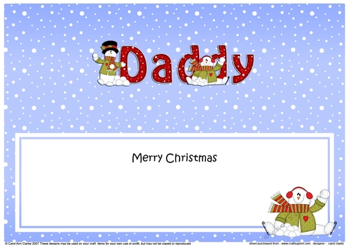 Large DL Merry Christmas DADDY insert with Snowman Rio