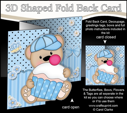 3D Shaped No-Hole Fold Back Mini Kit -  Cute Little Austin Bear