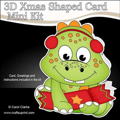 3D Shaped Christmas Card Kit - Cute Little Damen Dino