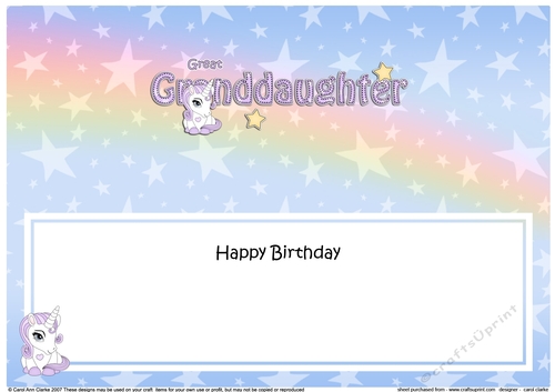 Large DL Happy Birthday GREAT GRANDDAUGHTER insert
