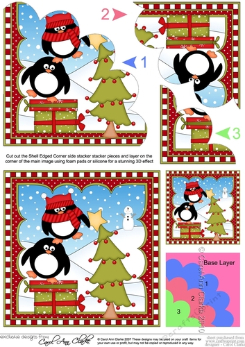 Christmas Penguin Shell Edged Corner Side Stacker