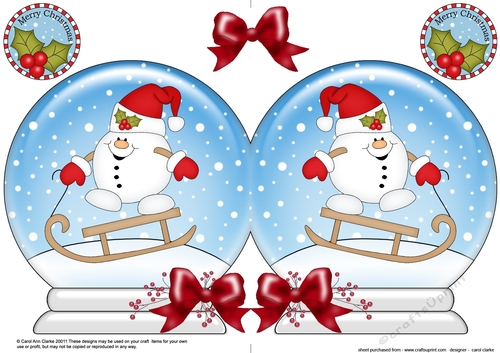 Christmas Snow Globe Shaped Card - Snowball Sam is Sledging