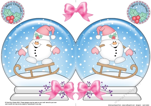 Christmas Snow Globe Shaped Card - Snowball Sam is Sledging