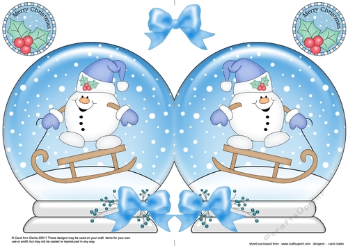 Christmas Snow Globe Shaped Card - Snowball Sam is Sledging