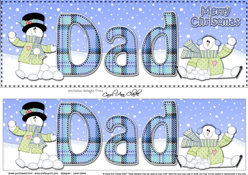 Large DL Merry Christmas DAD 3D decoupage with Snowman Rio