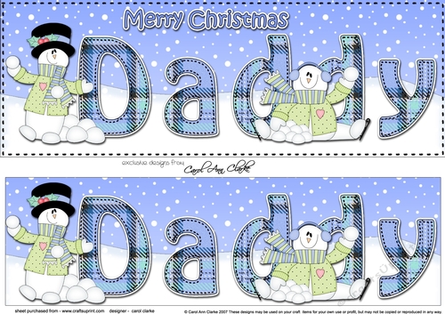 Large DL Merry Christmas DADDY 3D decoupage with Snowman Rio