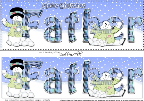 Large DL Merry Christmas FATHER 3D decoupage with Snowman Rio