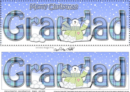 Large DL Merry Christmas GRANDAD 3D decoupage with Snowman Rio