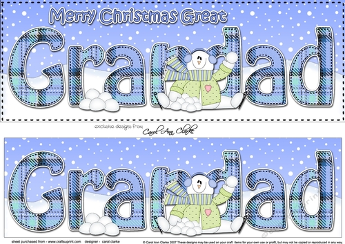 Large DL Merry Christmas GREAT GRANDAD 3D decoupage with Snowman Rio