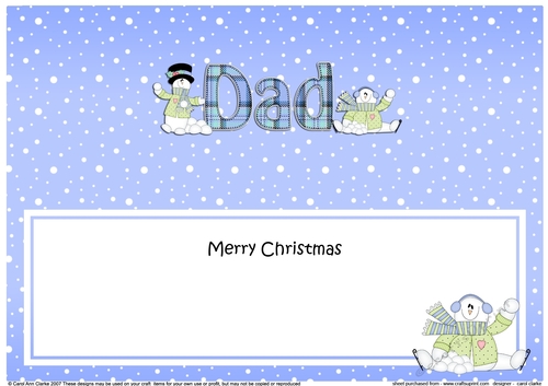 Large DL Merry Christmas DAD insert with Snowman Rio