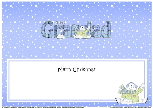 Large DL Merry Christmas GREAT GRANDAD insert with Snowman Rio