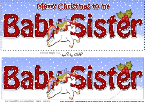 Large DL Merry Christmas to my BABY SISTER 3D decoupage with Unicorn