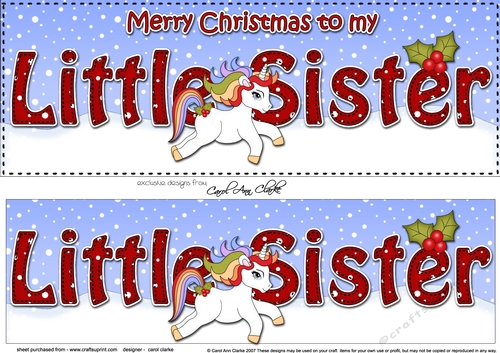 Large DL Merry Christmas to my LITTLE SISTER 3D decoupage with Unicorn