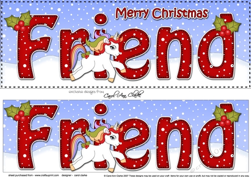 Large DL Merry Christmas FRIEND 3D decoupage with Unicorn