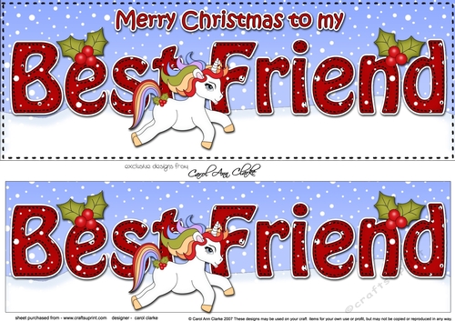 Large DL Merry Christmas to my BEST FRIEND 3D decoupage with Unicorn