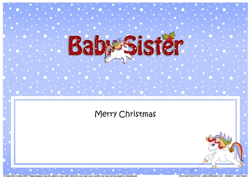 Large DL Merry Christmas BABY SISTER insert with Unicorn