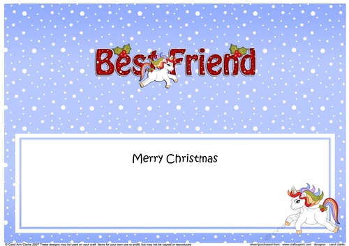 Large DL Merry Christmas BEST FRIEND insert with Unicorn