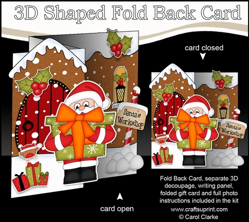3D Shaped No-Hole Fold Back Christmas Card Mini Kit - Santa has an Xmas Present