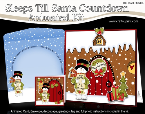 3D Animated Sleeps Till Santa Christmas Gingerbread House Countdown Card Kit - Snowman Rio wants it to Snow