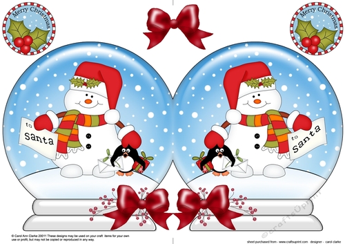 Christmas Snow Globe Shaped Card - Snowman Oli has a Letter for Santa