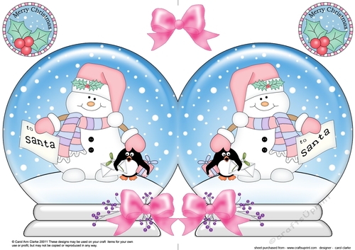 Christmas Snow Globe Shaped Card - Snowman Oli has a Letter for Santa