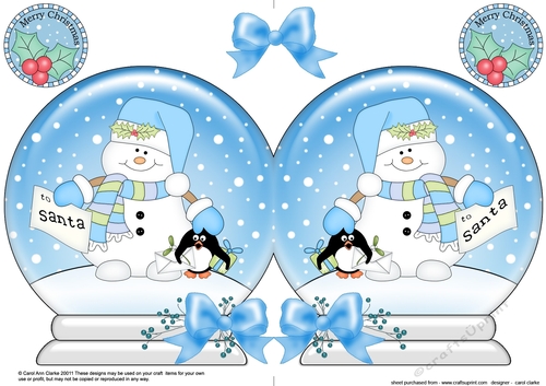 Christmas Snow Globe Shaped Card - Snowman Oli has a Letter for Santa