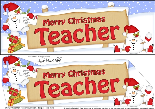 Large DL Merry Christmas TEACHER with Snowball Sam insert