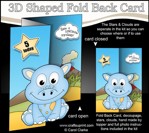 3D Shaped No-Hole Fold Back Mini Kit - Cute Little Daly Dino