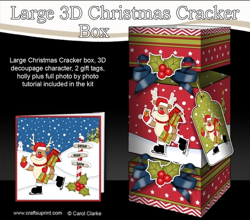 3D Large Christmas Cracker Box -  Rudolph is Skating