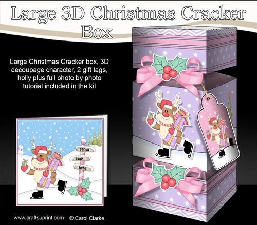 3D Large Christmas Cracker Box -  Rudolph is Skating