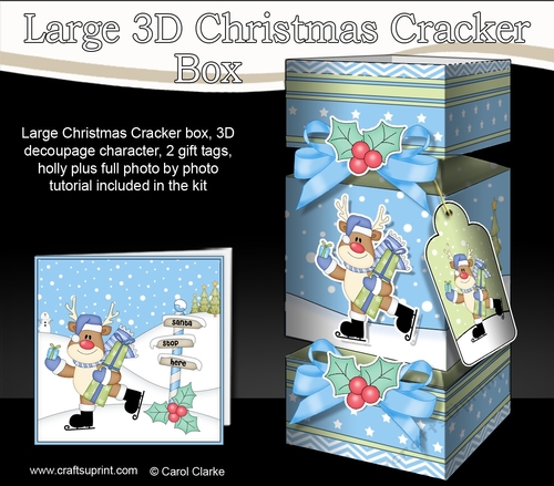 3D Large Christmas Cracker Box -  Rudolph is Skating