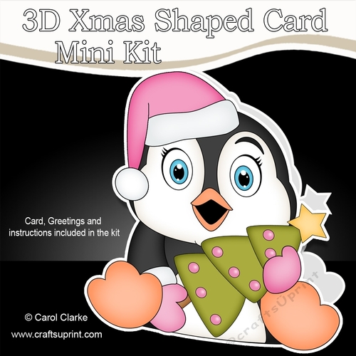 3D Shaped Christmas Card Kit - Pip Penguin has an Xmas Tree