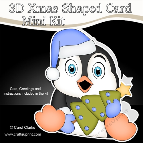 3D Shaped Christmas Card Kit - Pip Penguin has an Xmas Tree