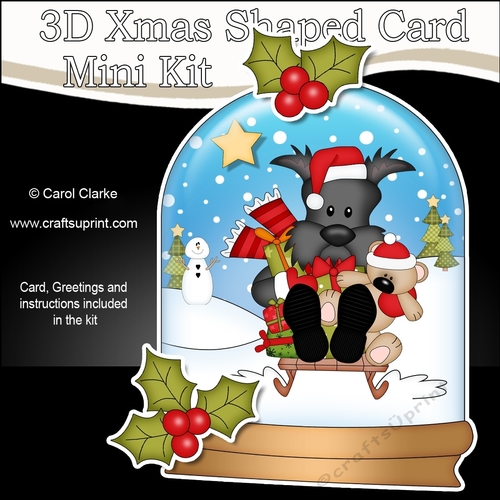 3D Shaped Christmas Snow Globe Card Kit - Little Scottie Dog
