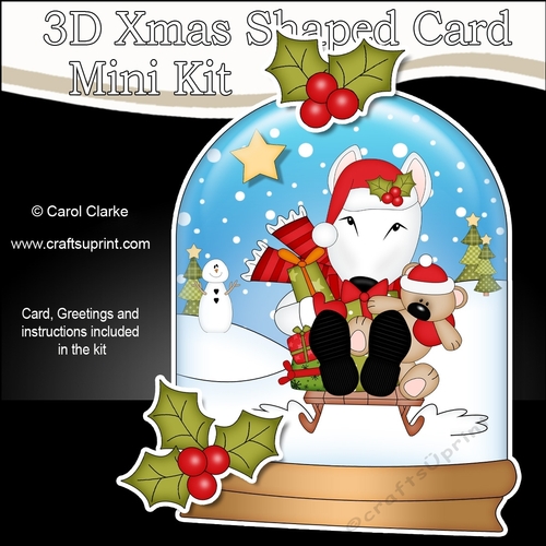 3D Shaped Christmas Snow Globe Card Kit - Little English Bull Dog Terrier