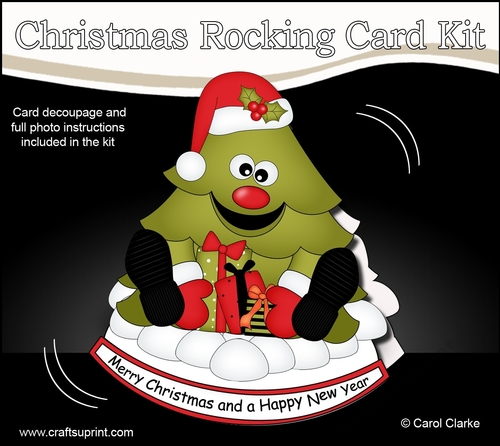3D Shaped Rocking Christmas Card Mini Kit - Cute Christmas Tree has Xmas Presents