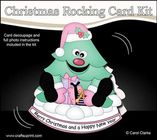 3D Shaped Rocking Christmas Card Mini Kit - Cute Christmas Tree has Xmas Presents