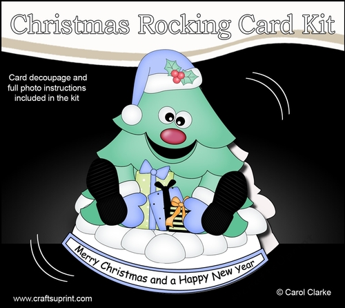 3D Shaped Rocking Christmas Card Mini Kit - Cute Christmas Tree has Xmas Presents