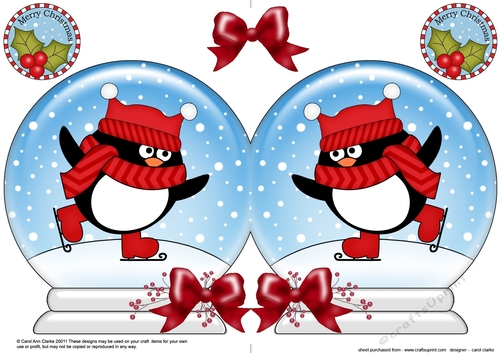 Christmas Snow Globe Shaped Card - Cute Pip Penguin is Skating