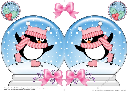 Christmas Snow Globe Shaped Card - Cute Pip Penguin is Skating
