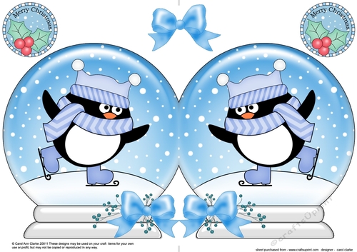 Christmas Snow Globe Shaped Card - Cute Pip Penguin is Skating