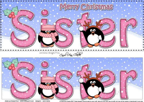 Large DL Merry Christmas SISTER 3D decoupage with Penguins 