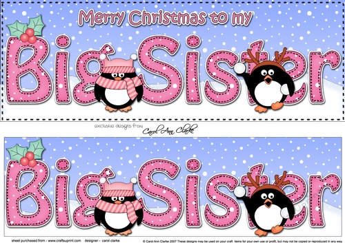 Large DL Merry Christmas BIG SISTER 3D decoupage with Penguins 