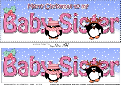 Large DL Merry Christmas BABY SISTER 3D decoupage with Penguins 