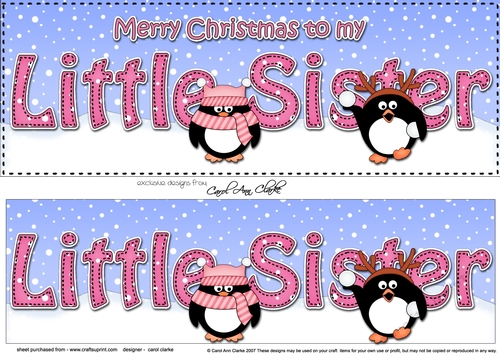 Large DL Merry Christmas LITTLE SISTER 3D decoupage with Penguins 