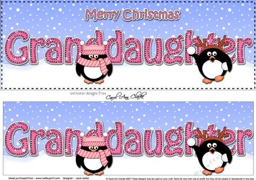 Large DL Merry Christmas GRANDDAUGHTER 3D decoupage with Penguins 