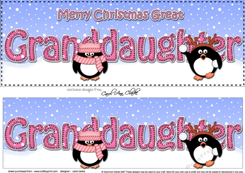 Large DL Merry Christmas GREAT GRANDDAUGHTER 3D decoupage with Penguins 