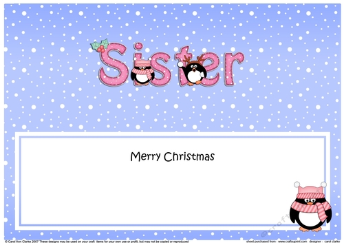 Large DL Merry Christmas SISTER insert with Penguins